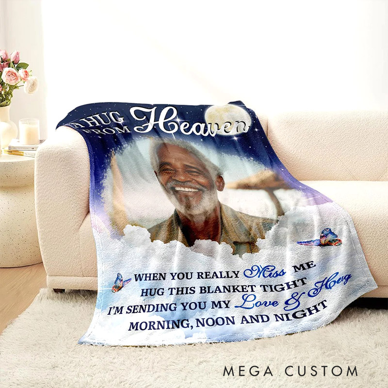 Personalized Starry Sky Moon Cloud Soft Throw Blanket with Photo Remembrance In Loving Memory Sympathy Gift for Loss of Loved One