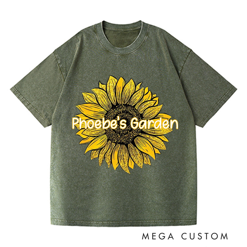 Personalized Sunflower Washed T-Shirts Plant Shirt Plant Lover Shirt Garden Shirt Gardener Shirt Gardening Lover Gift Garden Gift