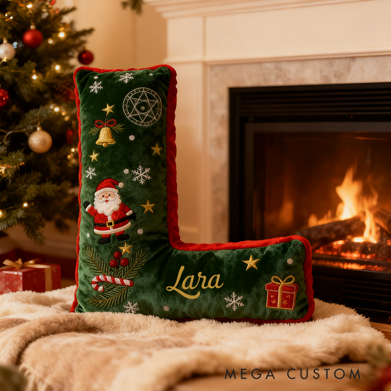 Personalized Letter Christmas Pillow with Name Festive Green and Red Design Custom Name Graphic 3D Print Pillow Christmas Gift