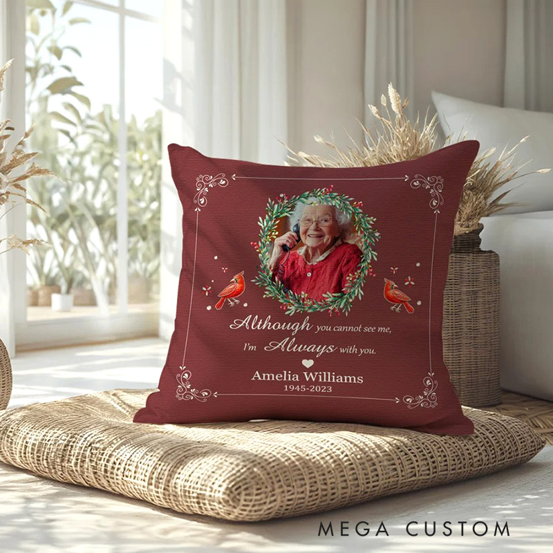 Personalized Holly Photo Cardinal Butterfly Design Soft Throw Pillow Cover with Name and Year Home Decor Memorial Gift for Family