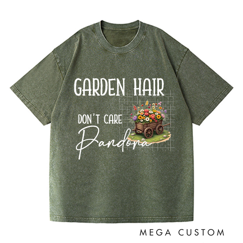 Personalized Garden Hair Don't Care Washed T-Shirts Plant Lover Shirt Plant Lover Gift Gardening Shirt Gardener Gift Garden Tee Shirt