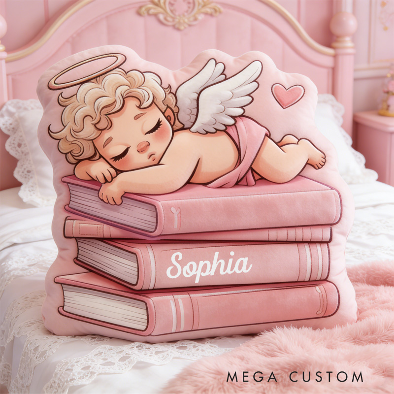 Personalized Sleeping Cupid Throw Pillow Graphic 3D Print Book Pillow with Name for Boyfriend Girlfriend Book Lover Bookish Bookworm Valentine's Day Gift