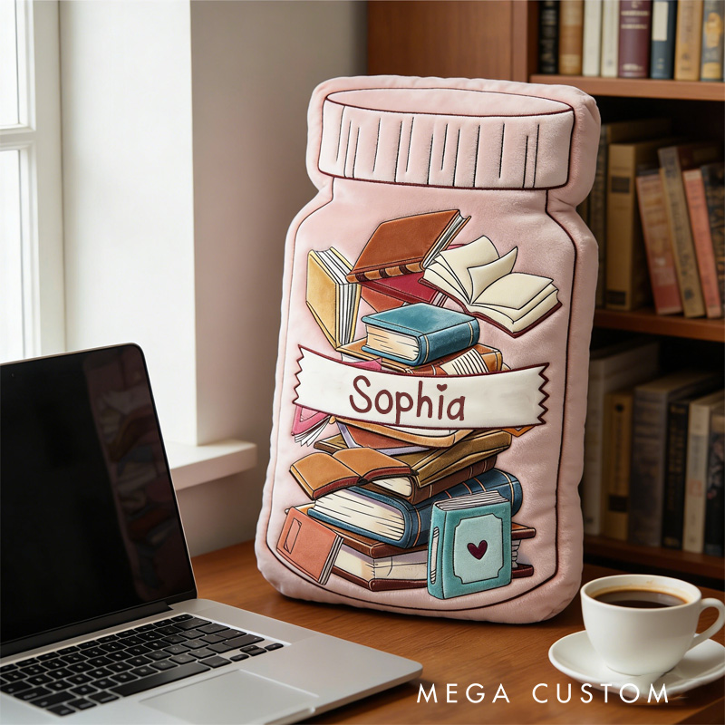 Personalized Book Jar Throw Pillow Graphic 3D Print Book Pillow with Name for Book Lover Bookish Bookworm Christmas Gift