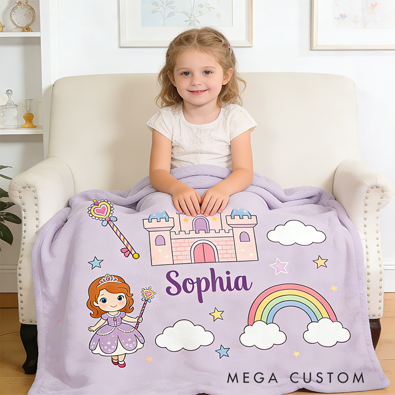 Personalized Princess Purple Soft Blanket with Name Home Magic Birthday Gift for Magic Friends