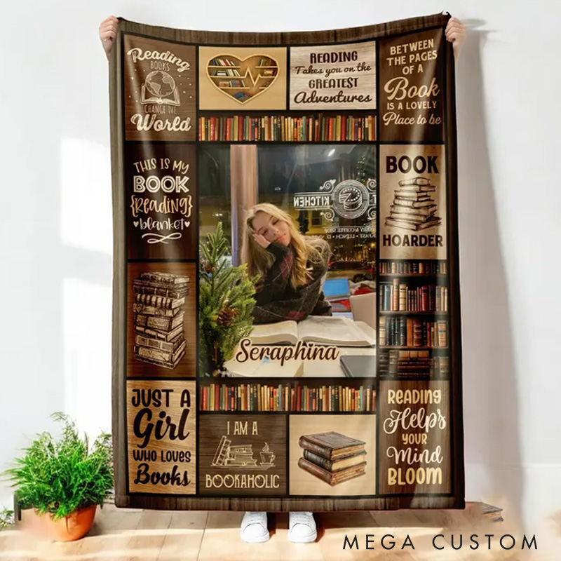Personalized Just a Girl Who Loves Books Throw Blanket Custom Photo and Name Blanket for Book Lovers Reader Bookish Bookworm Librarian Gift