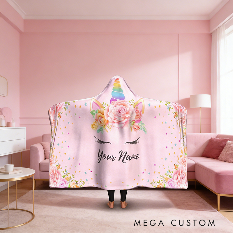 Personalized Pink Magic Hooded Blanket For Magic Lovers Custom Name Wearable Blanket With Hood Throw Hooded Blanket
