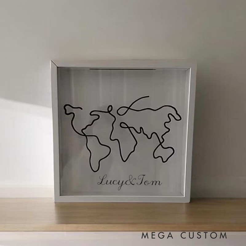 Personalized World Map Ticket Memory Box Travel Keepsake Display for Travel Lovers