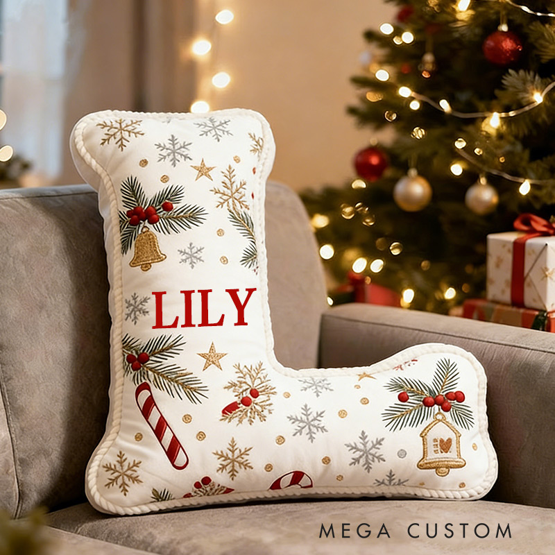 Personalized Christmas Initial Pillow Graphic 3D Print Custom Name Pillow Festive Holiday Decor Cozy Home Accent Soft Cushion Gift for Family and Kids 