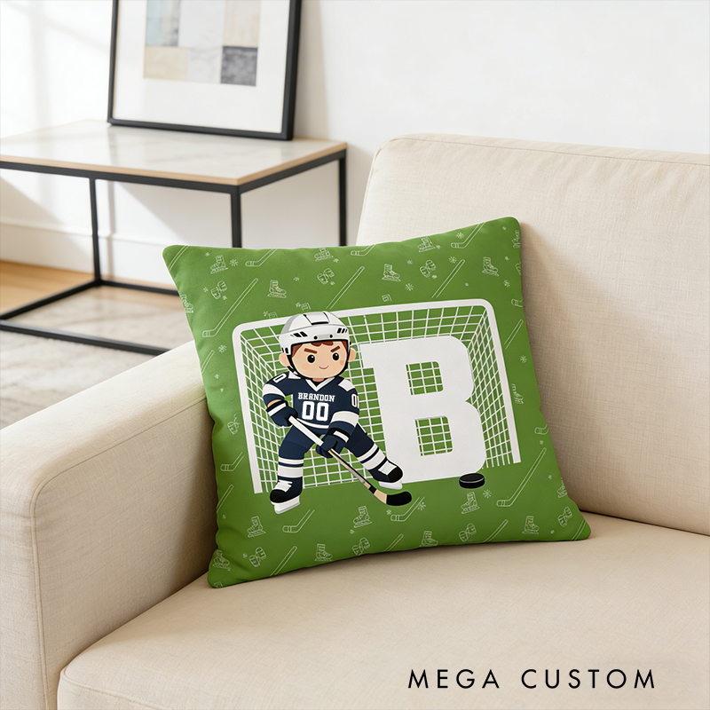 Personalized Ice Hockey Pillow with Custom Name and Number Design