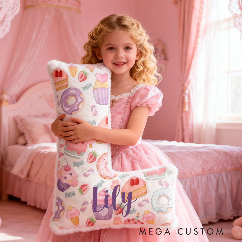 Personalized Cupcake Donut Delight Initial Pillow Graphic 3D Print Pillow with Name for Baking Lovers 