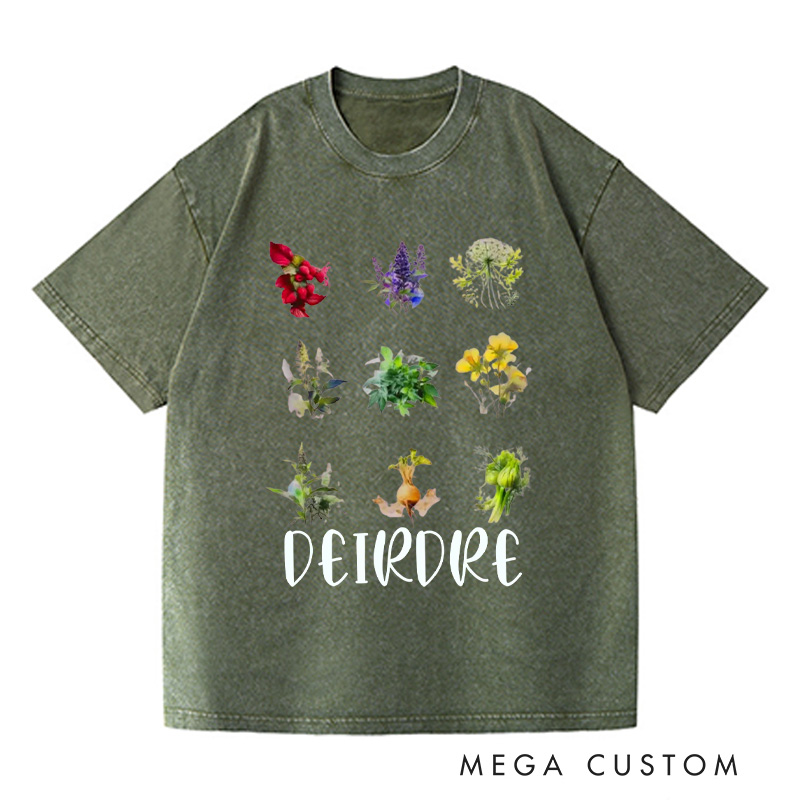 Personalized Women's Reproductive Health Herbs Washed T-Shirts Plant Lover Tee Shirt Gardening Shirt for Gardener Gift
