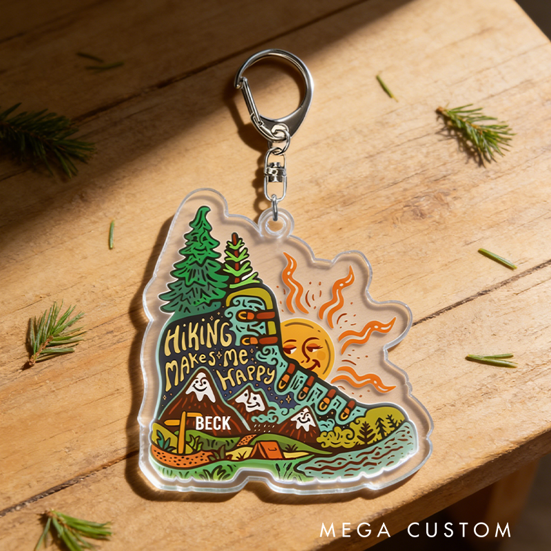 Personalized Nature Lover's Hiking Keychain Hiking Makes Me Happy Keychain Outdoor Adventurers Lover Gift