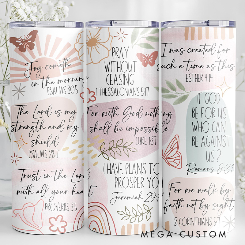 Personalized Bible Verse 20oz Skinny Tumbler with Lid and Straw Custom Name Tumbler with Scripture Faith Based Cup for Christian Religious Gift