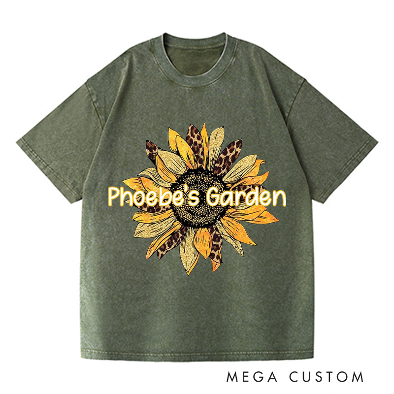 Personalized Sunflower Washed T-Shirts Women Garden Shirt Plant Lover Tee Shirt Gardening Lover Shirt for Gardener Gift
