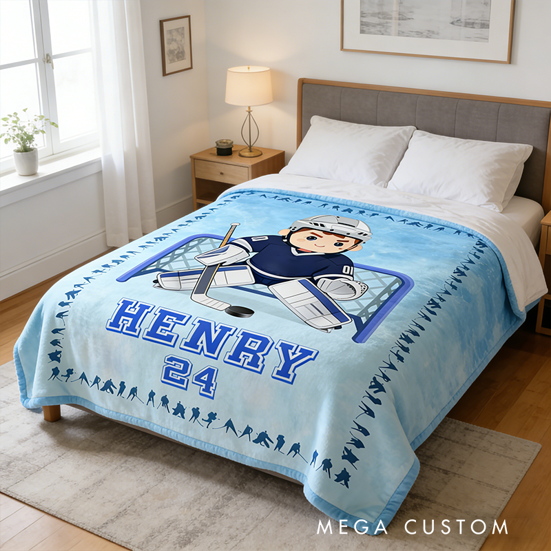 Personalize Your Ice Hockey Kids Rug with Custom Name and Number Design