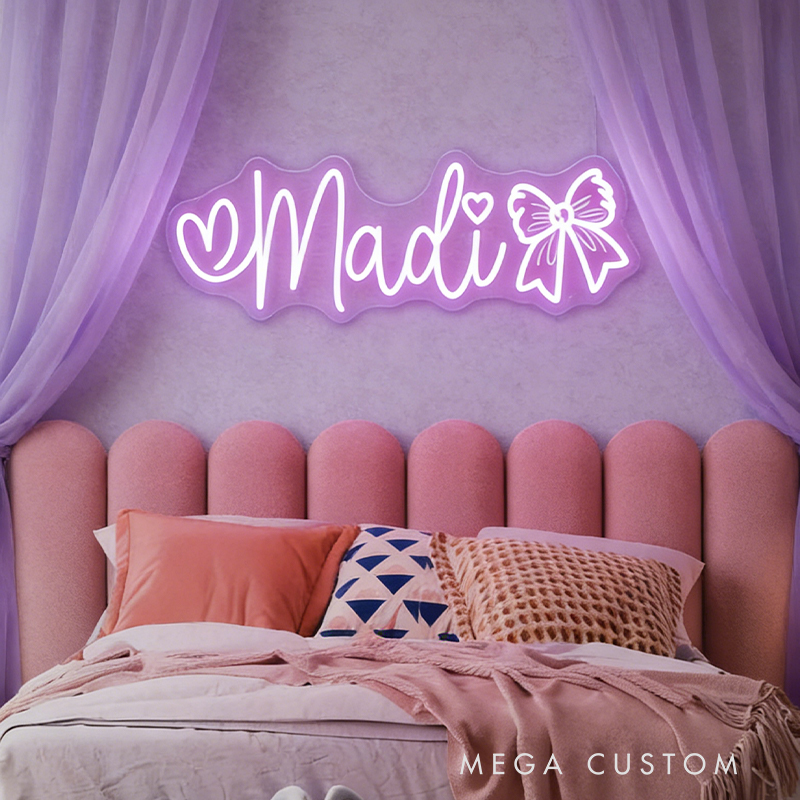 Personalized Cheerleader Neon Sign with Custom Name and Bow Design for Cheerleader Girls