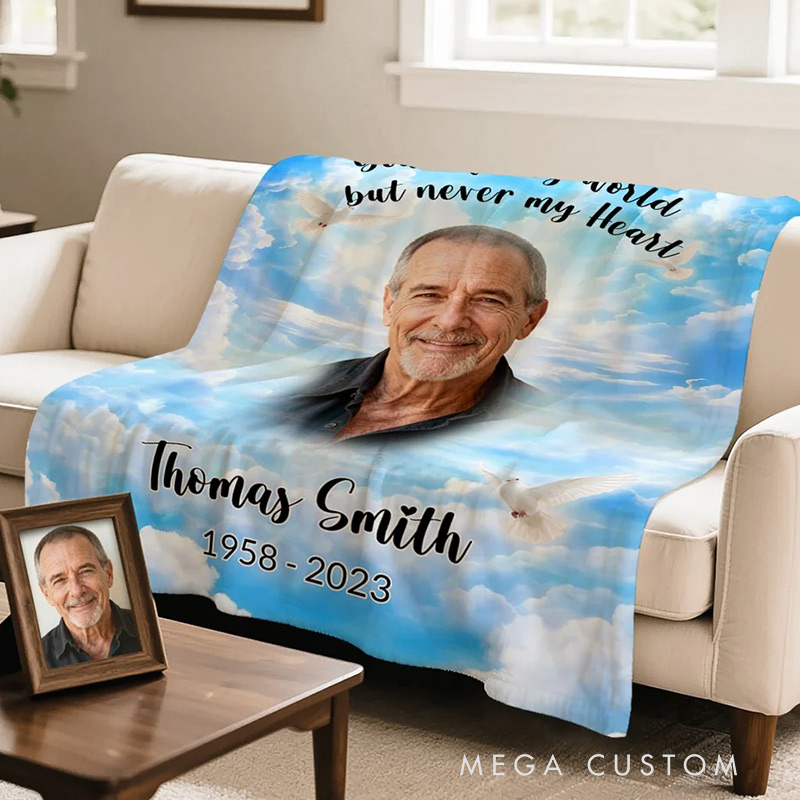 Personalized White Dove Heaven Photo Soft Throw Blanket with Name and Year Memorial Sympathy Gift for Loss Family 