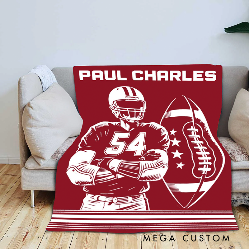 Personalize Your American Football Blanket with Custom Name and Number Design