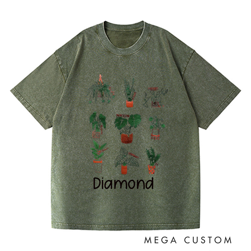 Personalized Plant Washed T-Shirts Plant Screen Printed T Shirt Plant Lover Shirt Gardening Shirt Plant Lover Gift for Gardener Shirt 