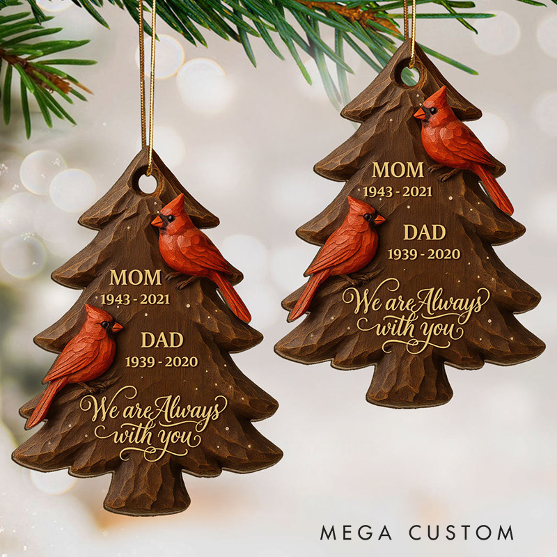 Personalized Wood Ornament 3D Effect Christmas Cardinals Memorial Ornament Remembrance Gift Sympathy Gift