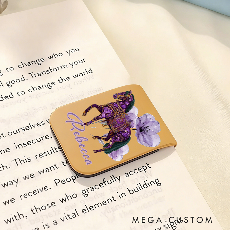 Personalized Horse PU Leather Magnetic Bookmark Clip with Name Daily Use Birthday Gift for Book Lovers Riding Lovers Equestrian Lovers