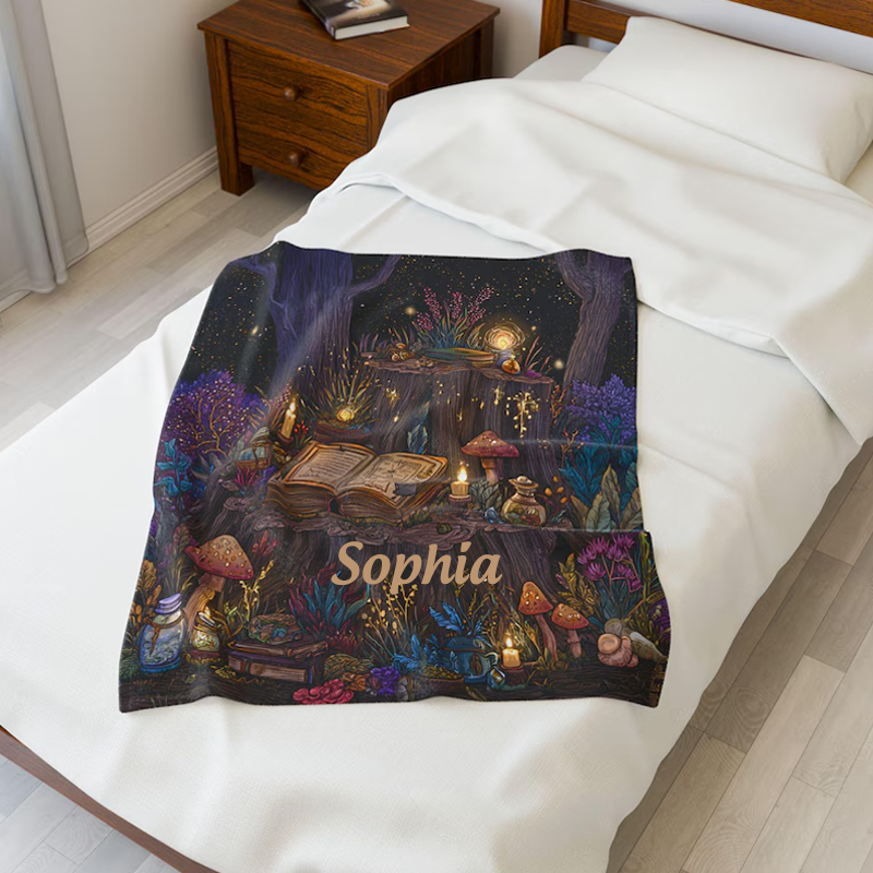 Personalized Magic Forest Plush Blanket Whimsical Enchanted Throw Custom Name Gift Magic Forest Throw Best Fan Gift Magic School of Magic Gift