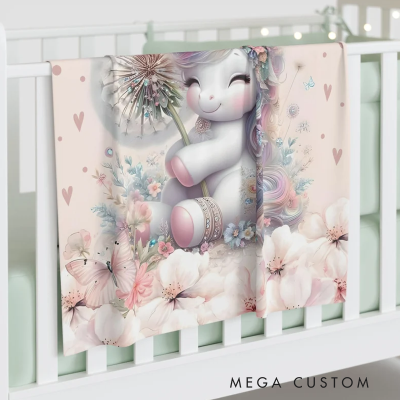 Personalized Christmas Blanket Little Unicorn Kids Custom Name Blanket Spring Floral Baby Shower Gift For Girls