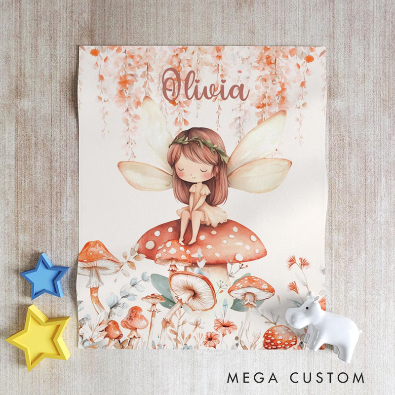 Personalized Fairy Mushroom Blanket Personalized Baby Blanket Princess Kids Custom Name Blanket Magic Girl Room Decor Kids