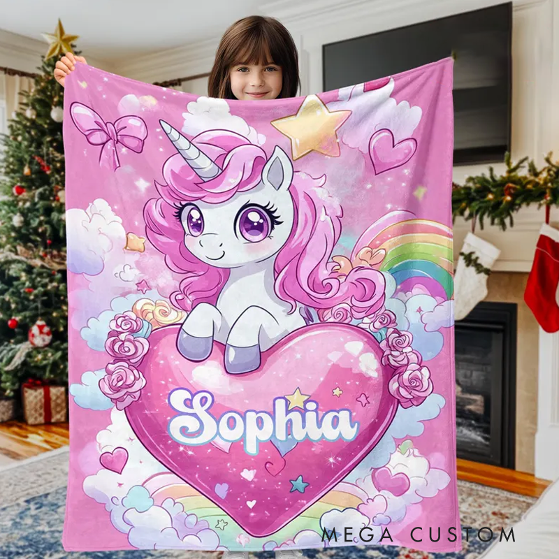 Personalized Valentines Day Blanket Little Custom Name Blanket Heart Magic Girl Room Decor Gift For Girls