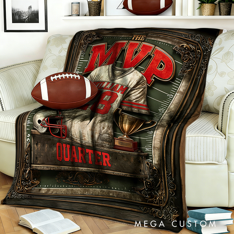 Personalize Your MVP Football Blanket with Custom Name and Number Design