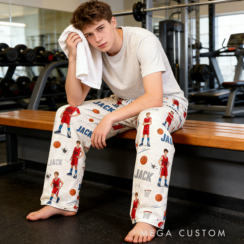 Personalized Basketball Pajama Pants with Photo and Custom Name Design for Basketball Lovers