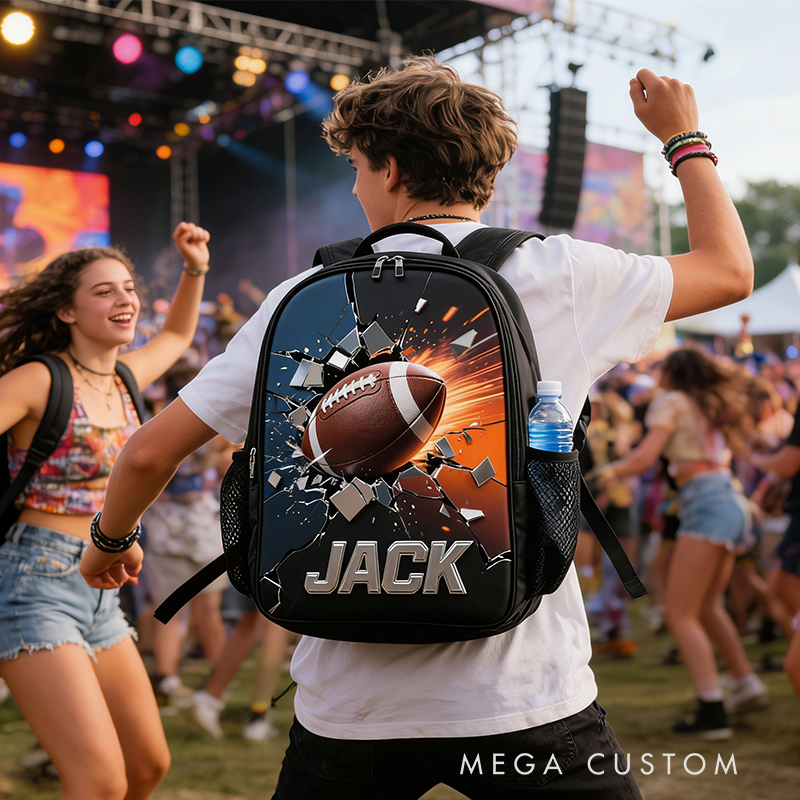 Personalized Football Backpack with Custom Name and Dynamic Design for Football Fans Black to School Gift