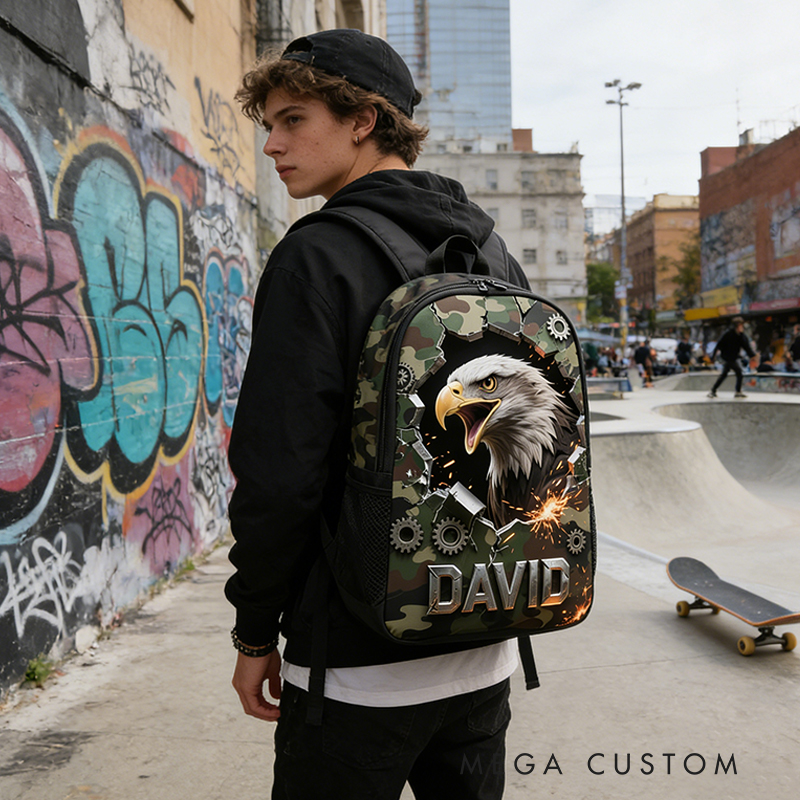 Personalized Mascot Backpack with Custom Name and Camo Design for Football and Outdoor Enthusiasts