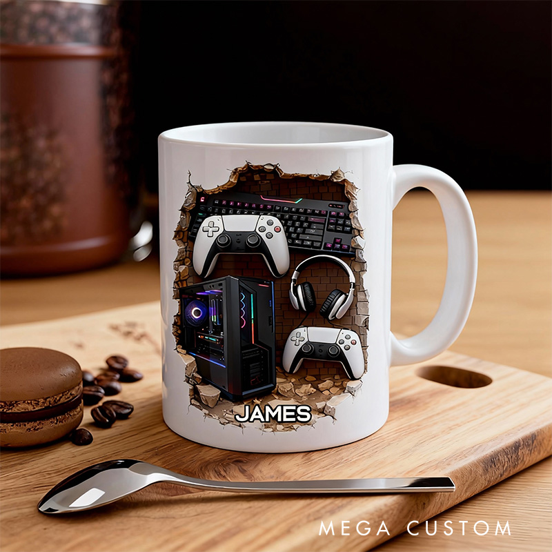 Personalized 2D Flat Gamer Mug Gamer Mug Player Controller Video Game Mug Gamer Gift Coffee Mug