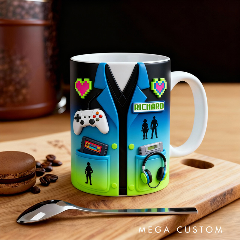 Personalized 2D Flat Game Master Mug Gamer Mug Player Controller Video Game Mug Gamer Gift Coffee Mug