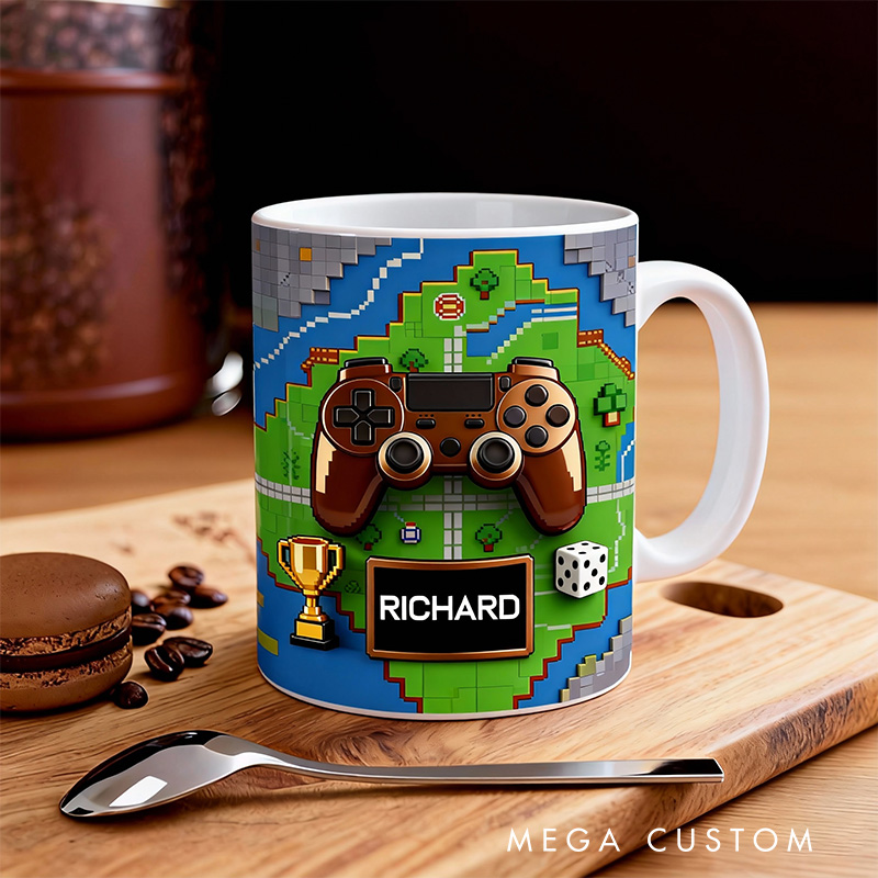 Personalized 2D Flat Golden Controller Mug Gamer Mug Player Controller Video Game Mug Gamer Gift Coffee Mug