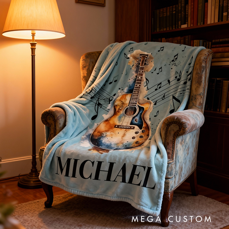Personalized Guitar Blankets with Name Gifts for Him Guitar Player Gift Custom Gift for Musicians Acoustic Guitar Gift