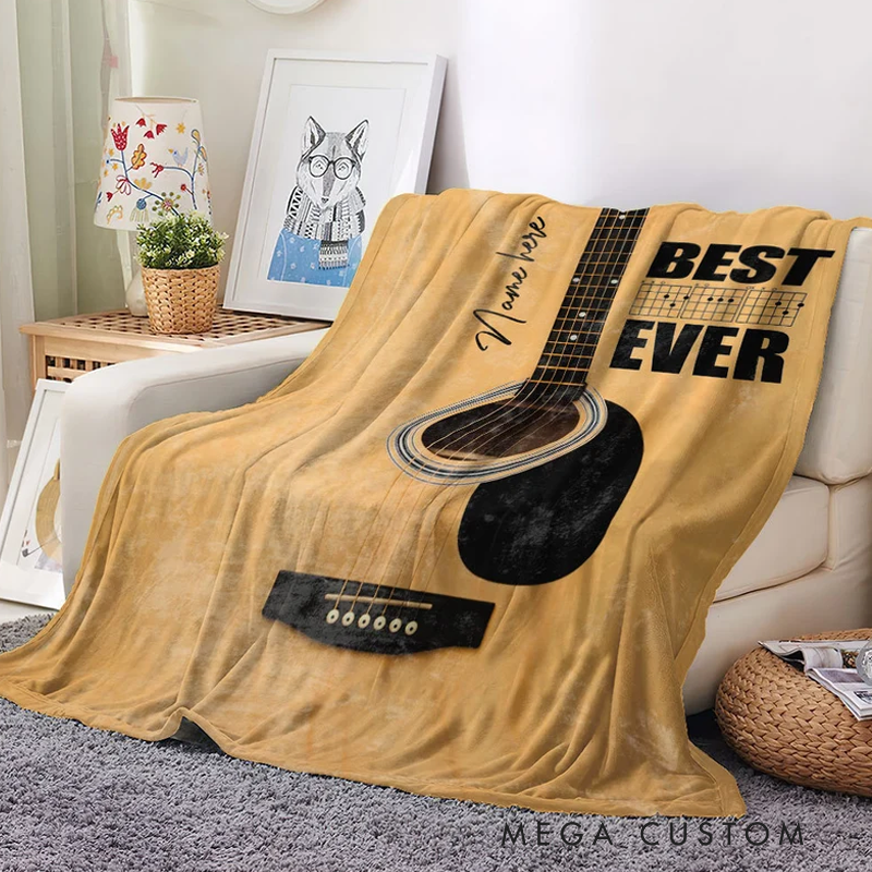 Personalized Guitar Blankets Best Dad Ever Blanket Custom Guitar Blanket Gift and Guitar Lover