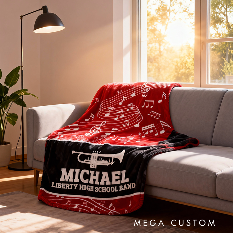 Personalized Music Blanket Marching Band Orchestra Music Lover Gift Marching Band Blanket Boys Room Decor Cool Custom Blanket Music Lovers
