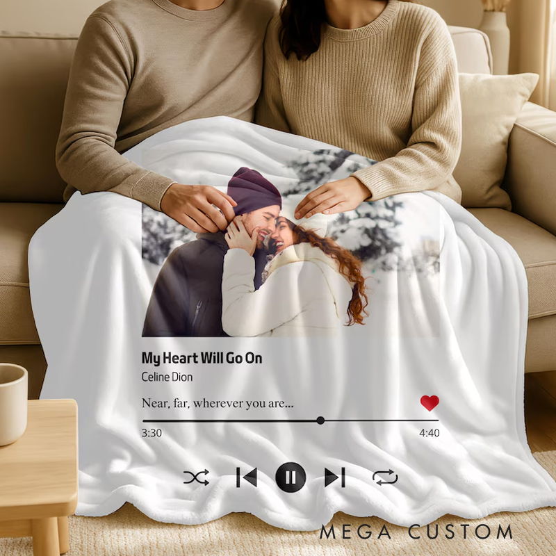 Personalized Love Songs Blanket with Photo Custom Picture and Song Name Blanket Flannel Music Blanket for Couples Album Cover Songs Music Throw