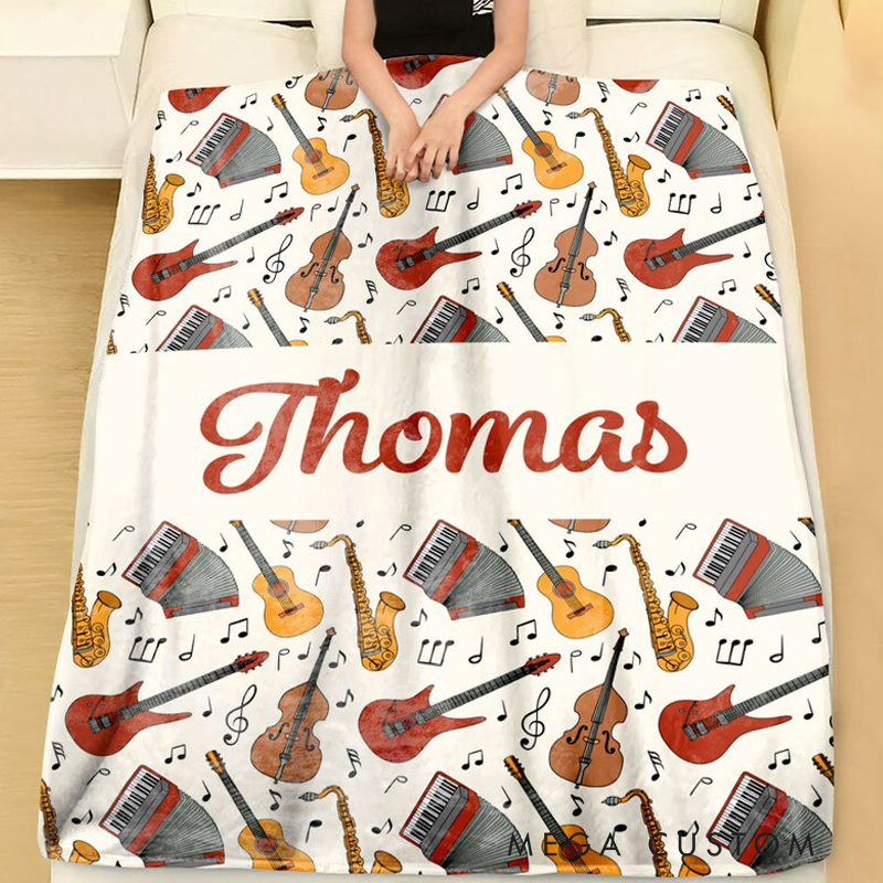 Personalized Guitar Name Blanket Gift for Musician and Guitarist and Guitar Lover Guitar Blanket Room Decor Cool Custom Blanket Music Lovers