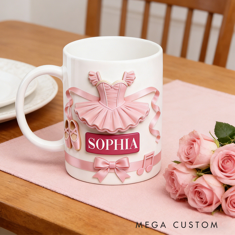 Personalized 2D Flat Pink Ballerina Mug Dancer Mug Ballet Dance Lover Mug Dancing Gift Coffee Mug