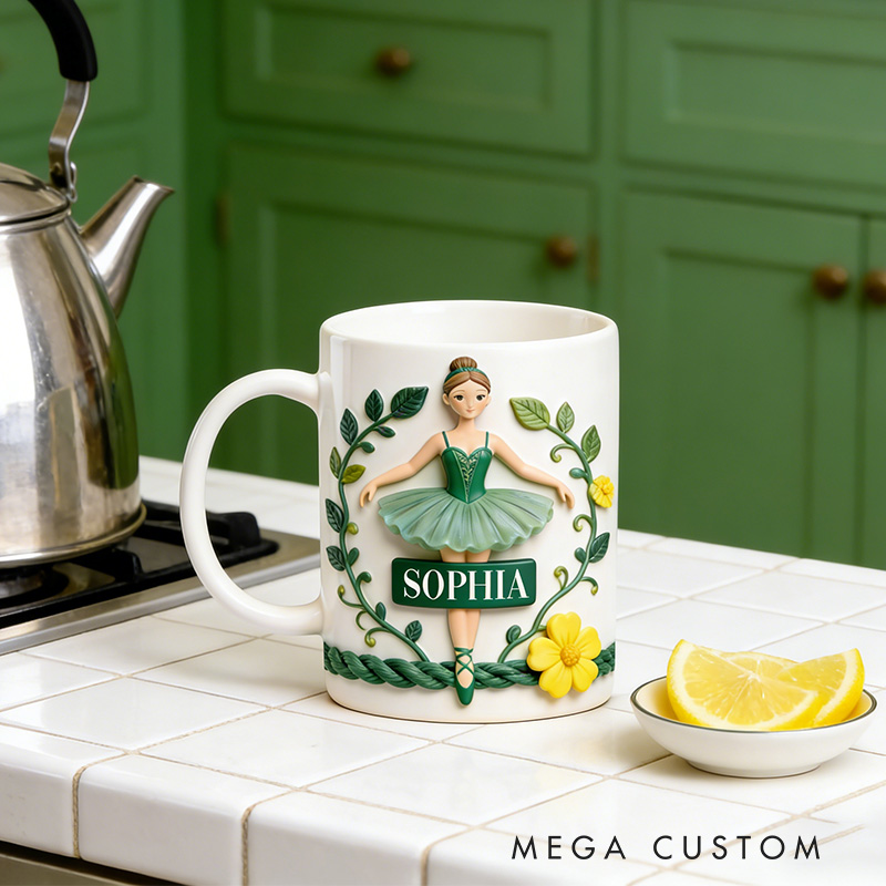 Personalized 2D Flat Green Flora Ballerina Mug Dancer Mug Ballet Dance Lover Mug Dancing Gift Coffee Mug