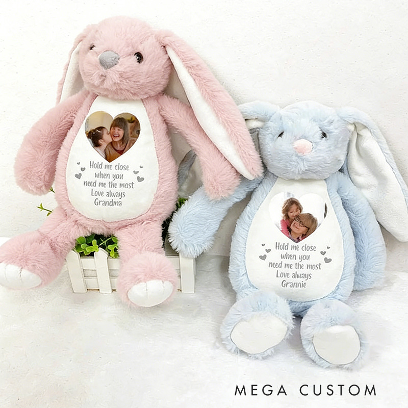 Personalized Memorial Bunny Plush With Custom Photo Hold Me Close When You Need Me Most Soft Toy Bunny Remembrance Keepsake 