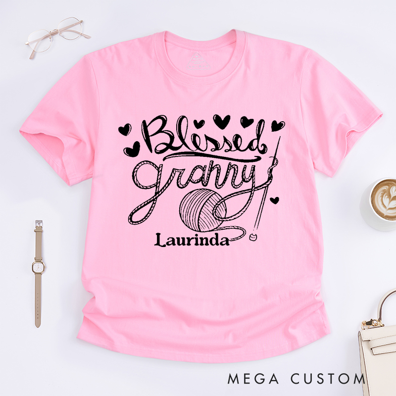 Personalized Blessed Granny Classic T-Shirts Gift for Knitting Lover knitting Mom Gift Grandma Knitting Shirt Knitter Shirt