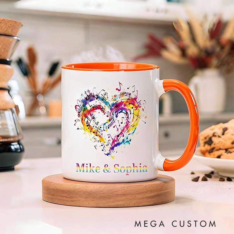 Personalized Name Music Heart Ceramic Mug Gift for Music Lovers and Couple Gift