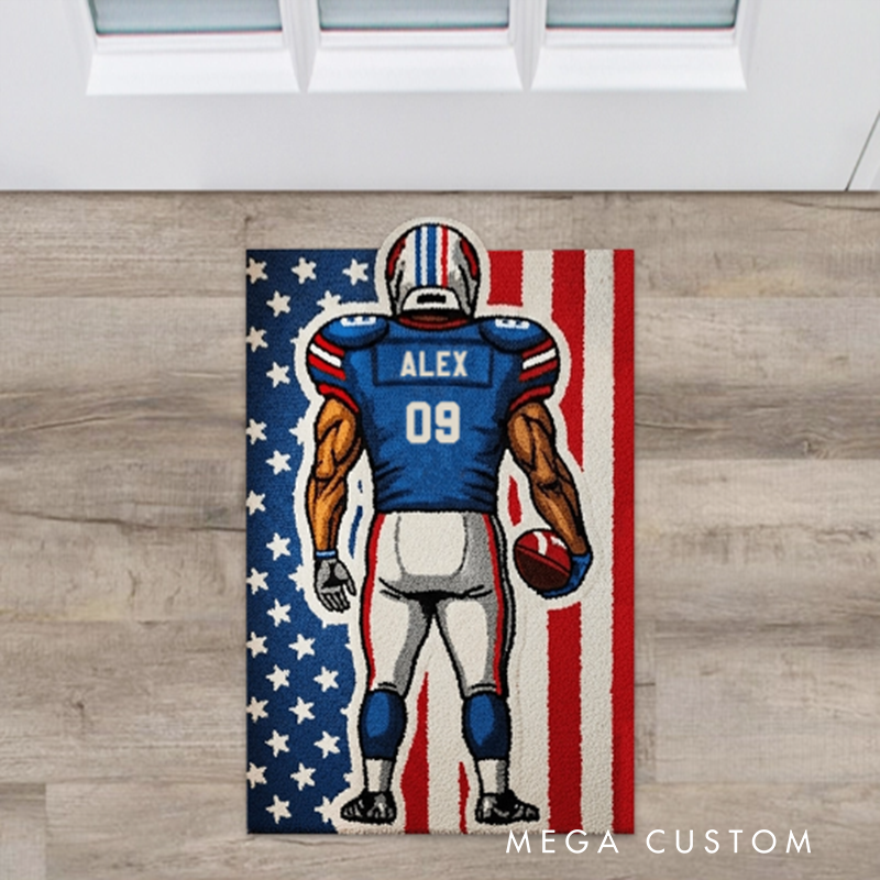 Personalize Your Football Player Rug with Custom Name and Number Design