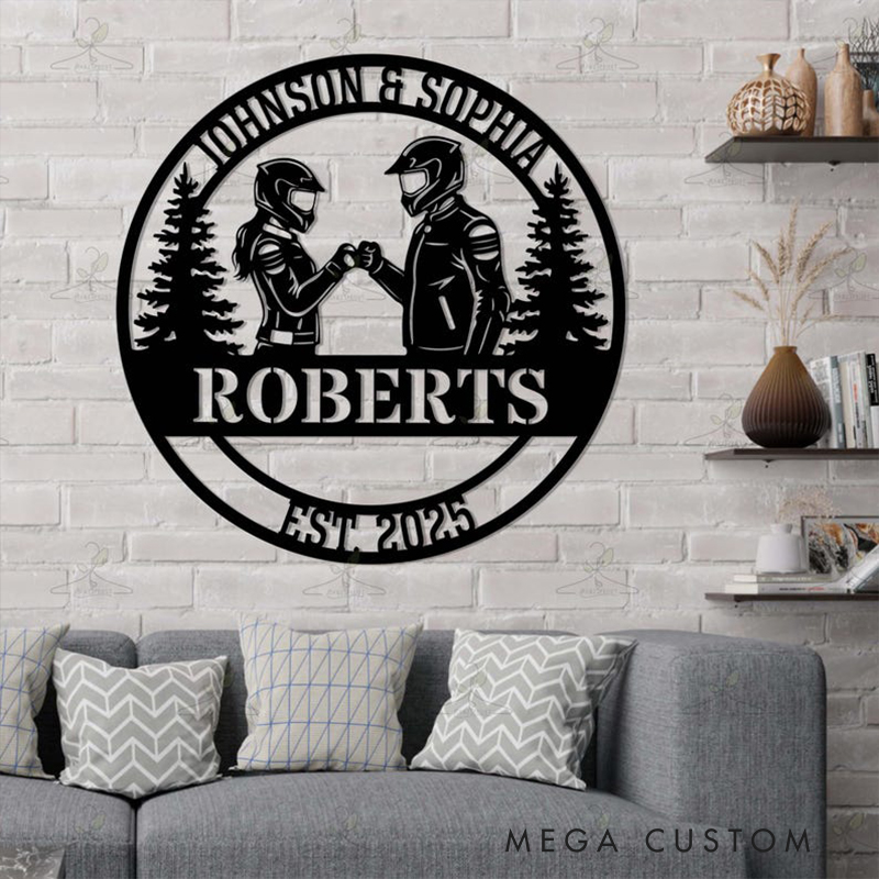 Personalized Biker Couple Metal Sign Custom Motorcycle Rider Wall Art Decor Anniversary Gift Wedding Gift for Newlyweds