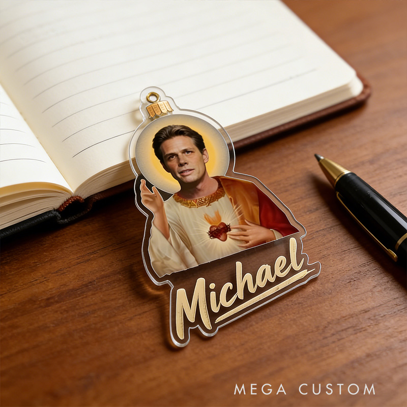 Personalized Photo Preacher Acrylic Ornament with Custom Name  Retro Southern Preacher Parody Decoration Sacred Heart Ornament  Religious Humor Gift