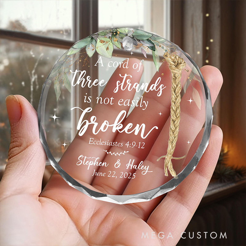 Personalized Three Strands Not Easily Broken Glass Christian Wedding Ornament with Custom Name and Date Couple Anniversary Gift Church Wedding Gift